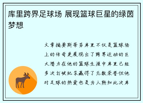 库里跨界足球场 展现篮球巨星的绿茵梦想